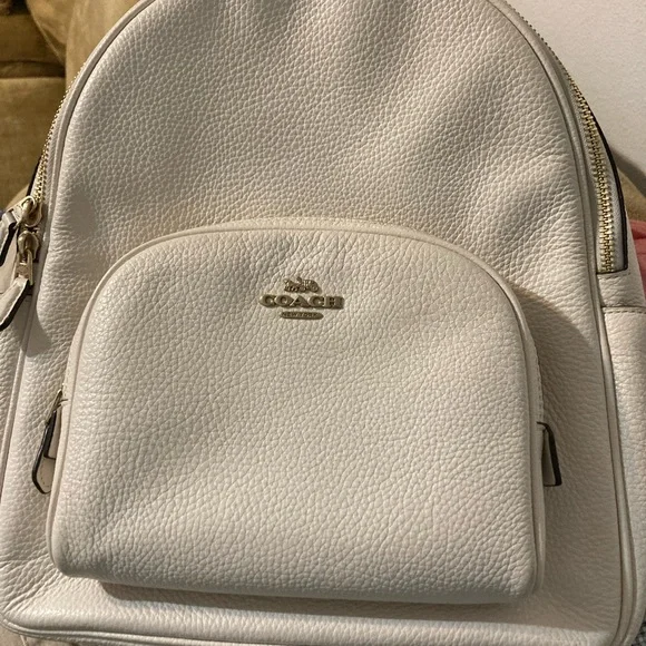 Coach White Pebbled Leather Backpack with Gold Hardware Coach Evie Polished Pebble Leather Backpack Chalk White  main image 2